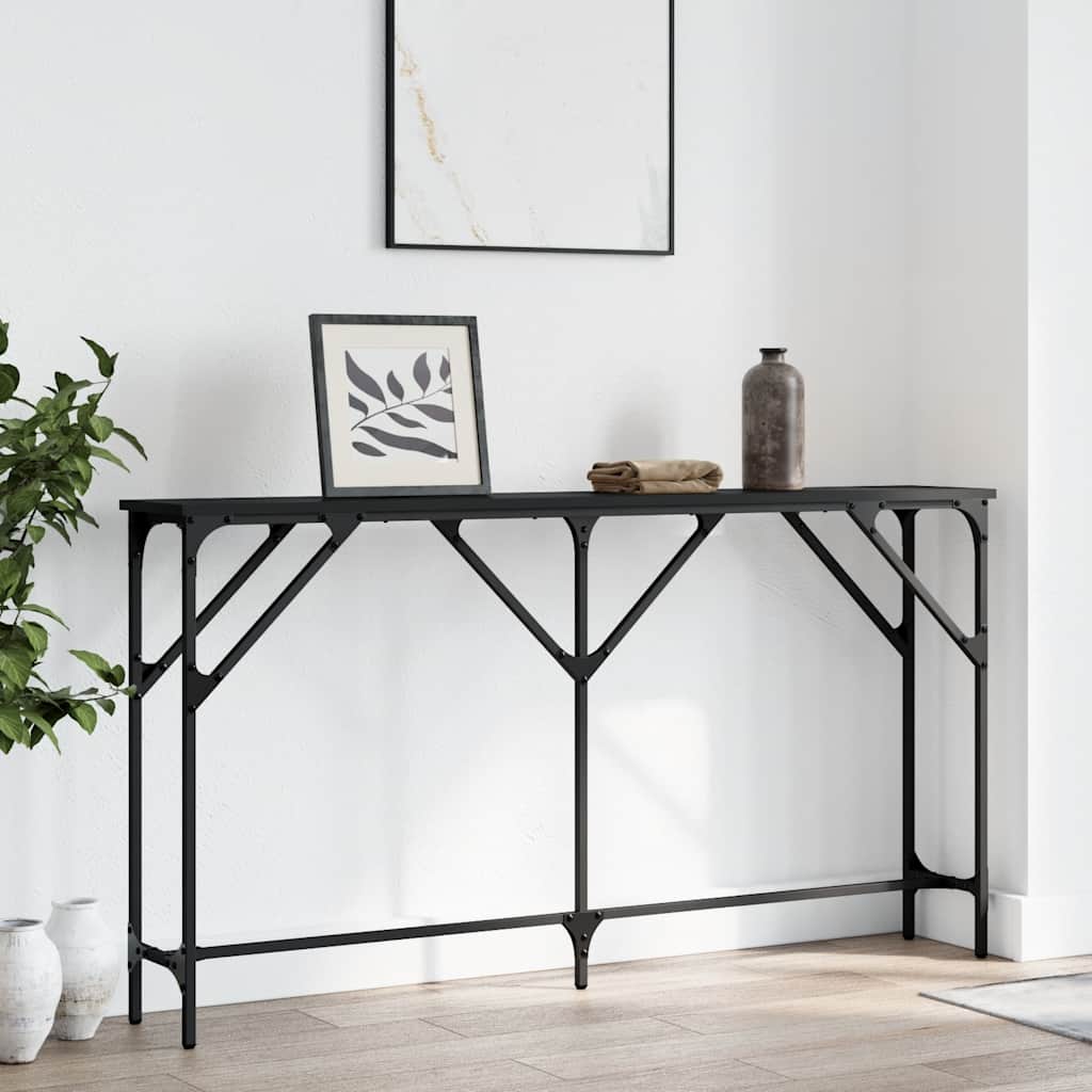 Mesa consola con estante madera ingeniería negra 100x29x75 cm