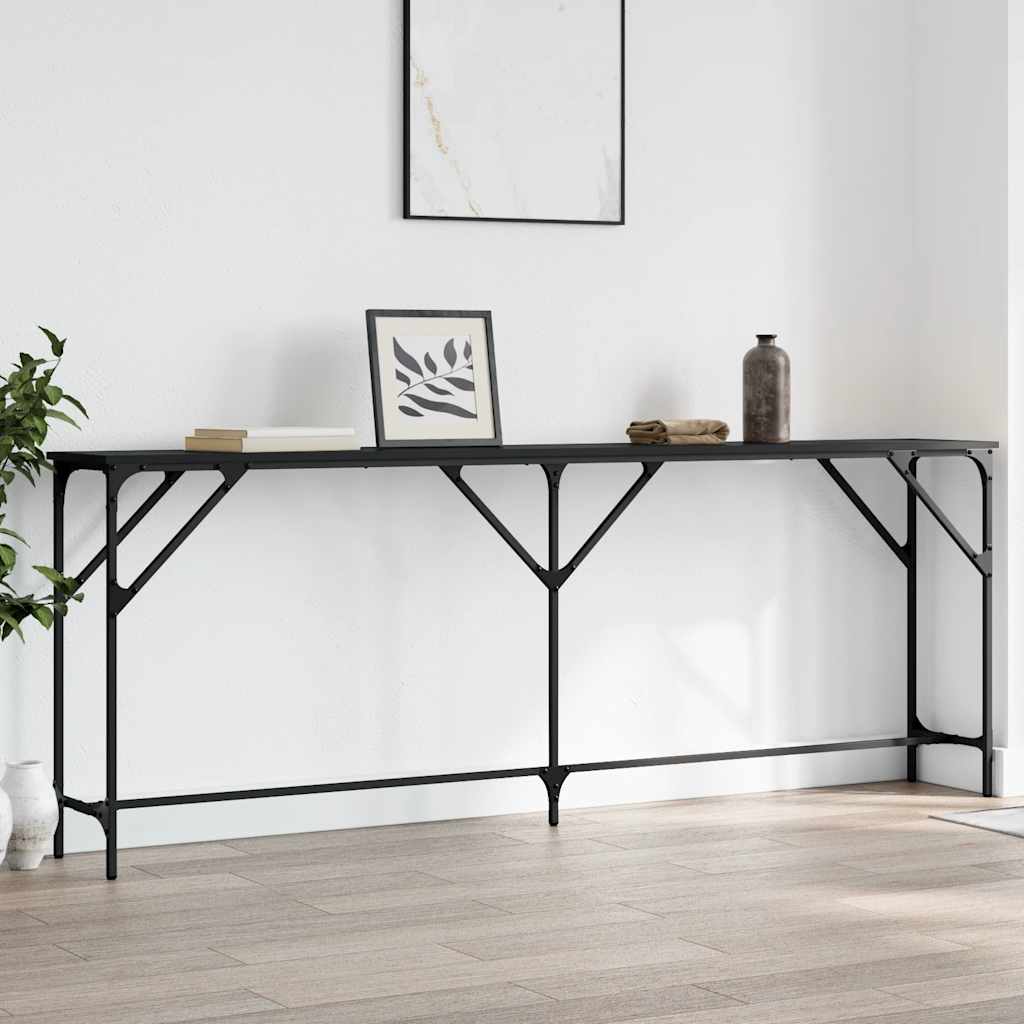Mesa consola con estante madera ingeniería negra 100x29x75 cm