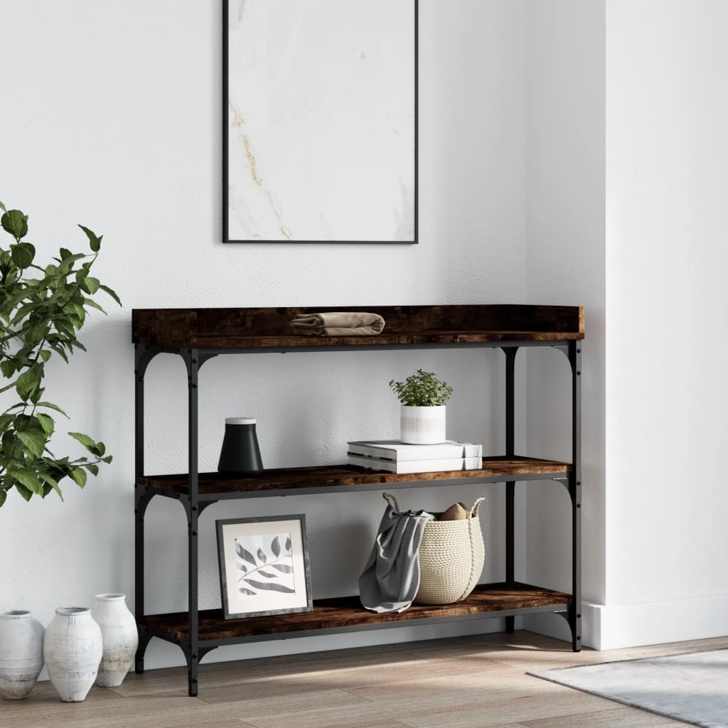 Mesa consola con estante madera ingeniería negra 100x29x75 cm