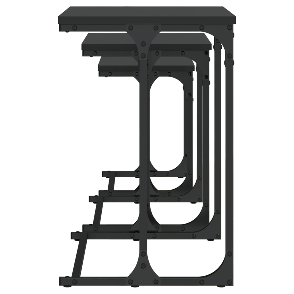 Mesas de centro apilables 3 piezas madera de ingeniería negro