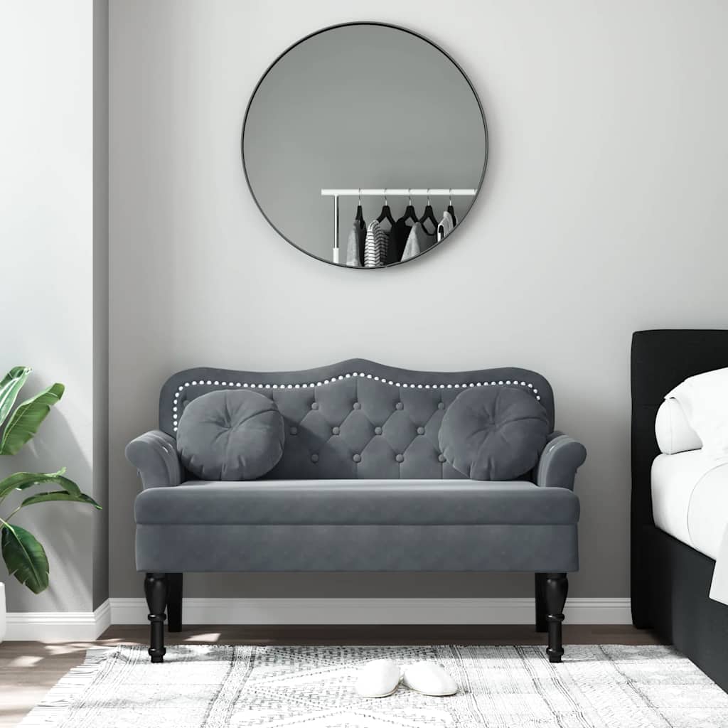 Banco con cojines de terciopelo gris oscuro 120,5x65x75 cm