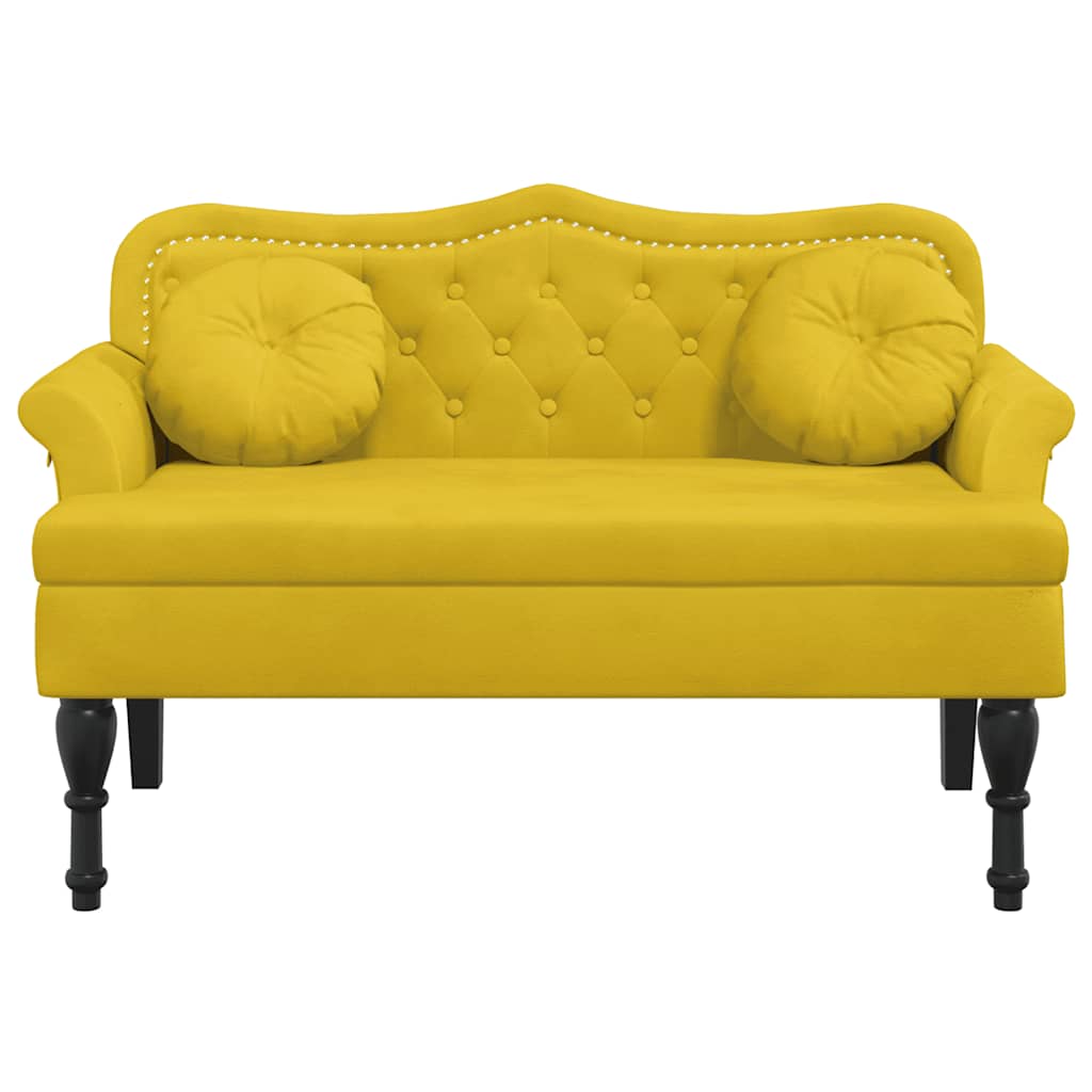 Banco con cojines terciopelo amarillo 120,5x65x75 cm