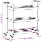 Carrito de 3 niveles aluminio gris 77x34x72 cm