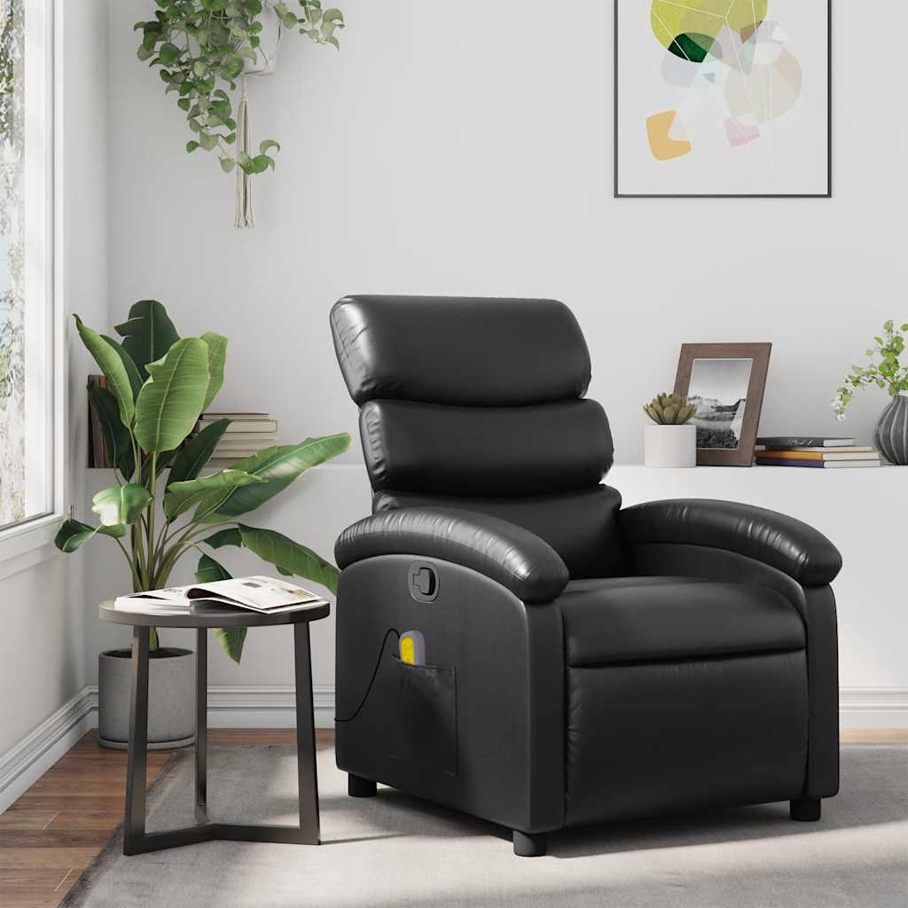 Sillón de masaje reclinable con reposapiés cuero sintético gris