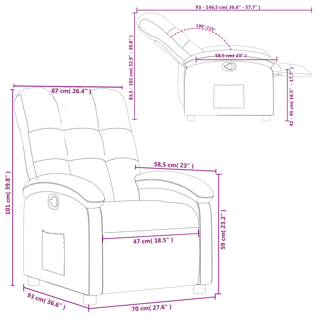 Sillón reclinable de tela gris oscuro