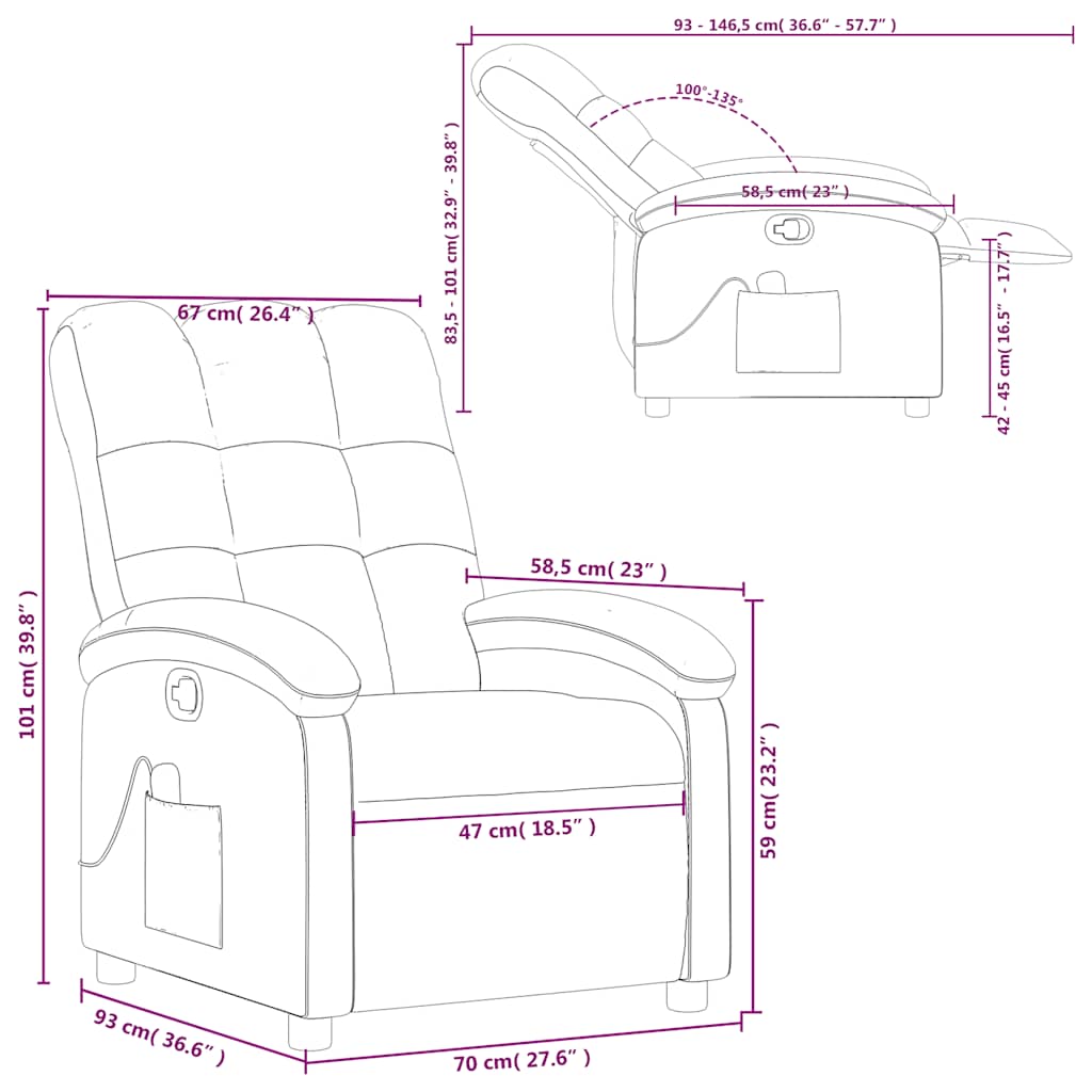 Sillón de masaje reclinable de tela gris taupé