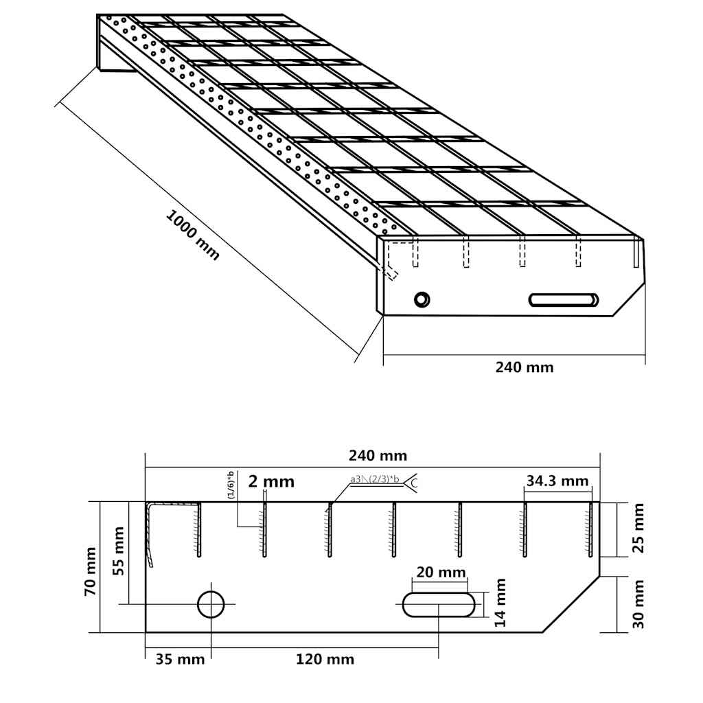 Peldaño de rejilla acero galvanizado 100x24x7 cm