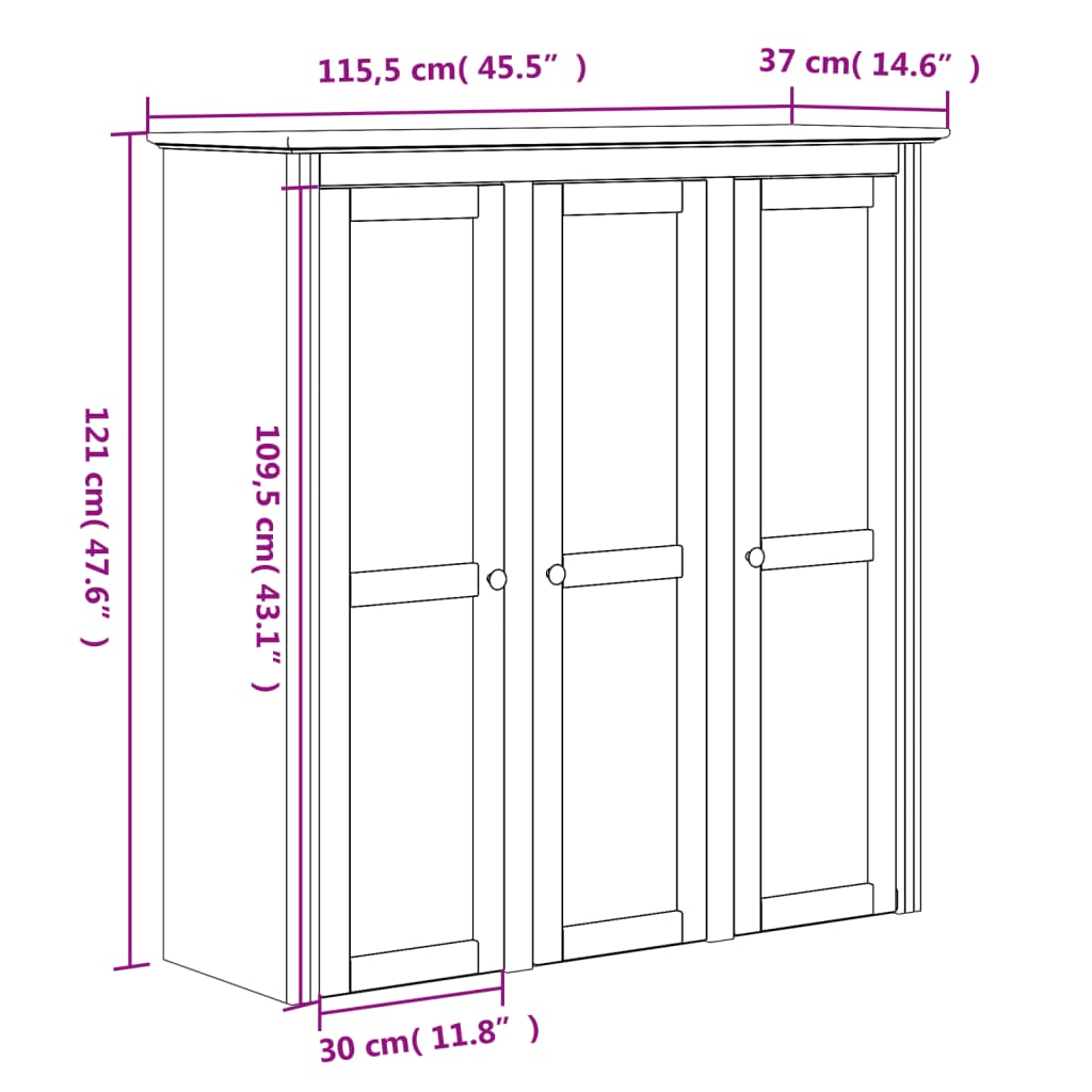 Aparador alto BODO madera maciza de pino gris 115,5x43x200,5 cm