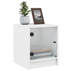 Mesitas de noche con puertas de vidrio 2 uds blanco 35x37x42 cm