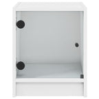 Mesitas de noche con puertas de vidrio 2 uds blanco 35x37x42 cm