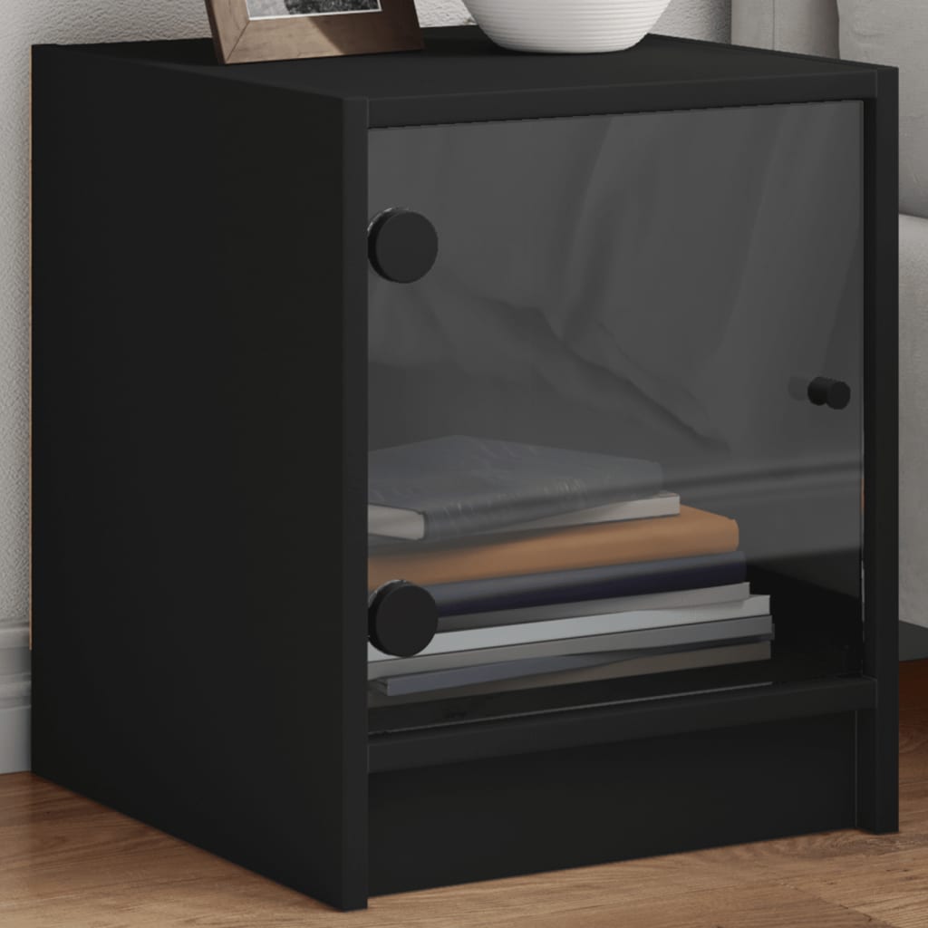 Mesitas de noche con puertas de vidrio 2 uds blanco 35x37x42 cm