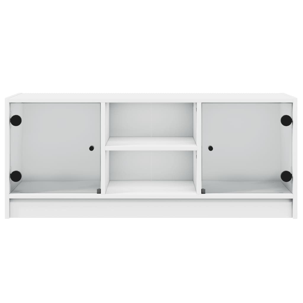 Mueble de TV con puertas de vidrio blanco 102x37x42 cm