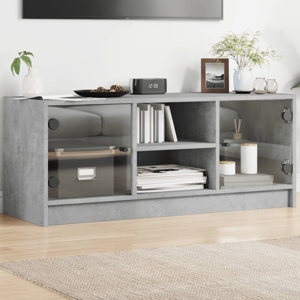 Mueble de TV con puertas de vidrio blanco 102x37x42 cm