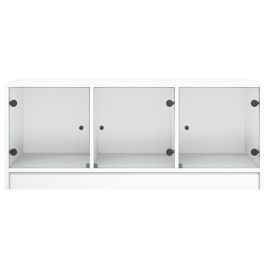 Mesa de centro con puertas de vidrio blanca 102x50x42 cm