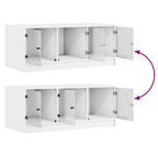 Mesa de centro con puertas de vidrio blanca 102x50x42 cm