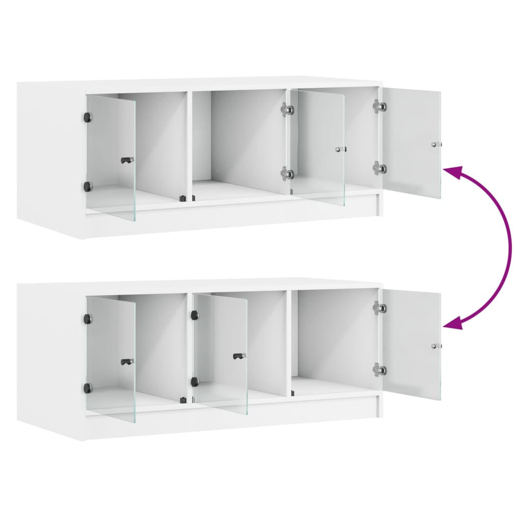 Mesa de centro con puertas de vidrio blanca 102x50x42 cm