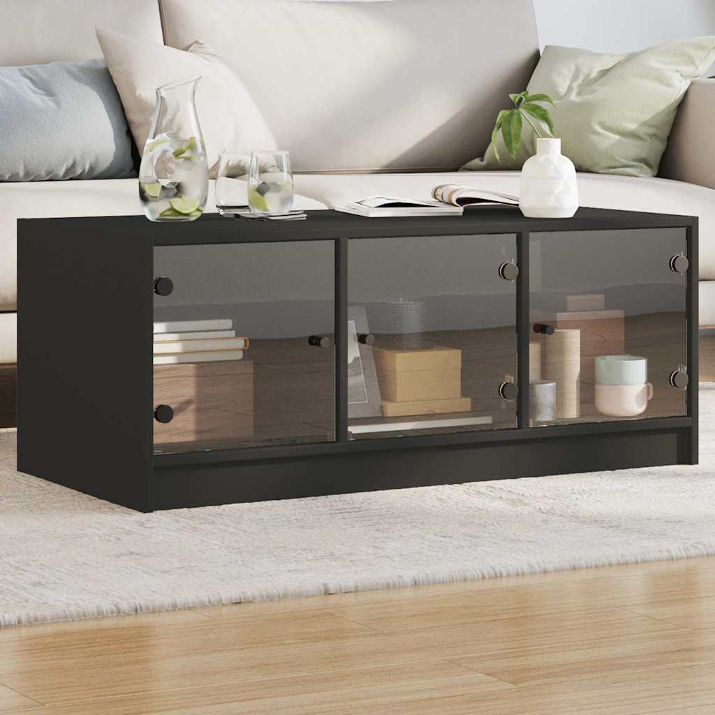 Mesa de centro con puertas de vidrio blanca 102x50x42 cm