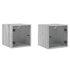 Mesitas noche con puertas vidrio 2 uds gris Sonoma 35x37x35 cm