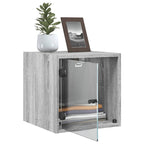 Mesitas noche con puertas vidrio 2 uds gris Sonoma 35x37x35 cm