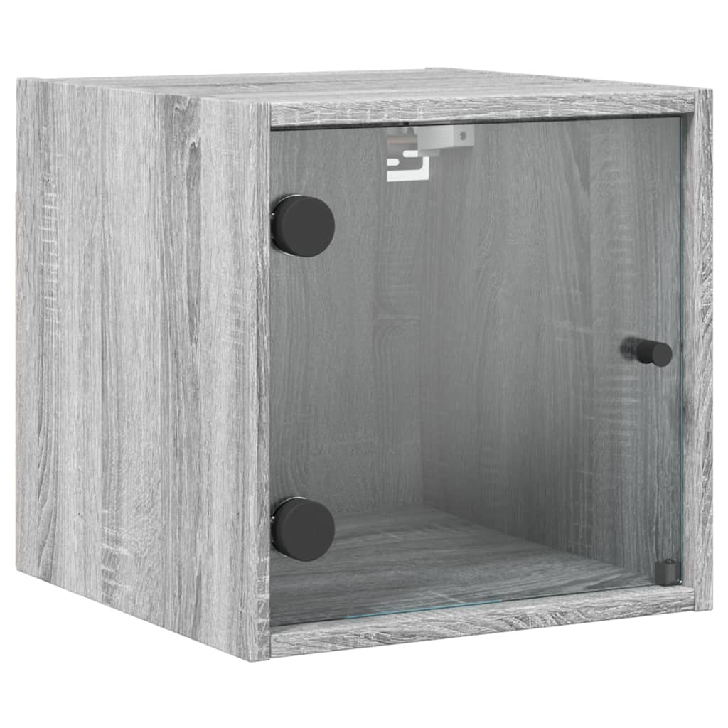 Mesitas noche con puertas vidrio 2 uds gris Sonoma 35x37x35 cm
