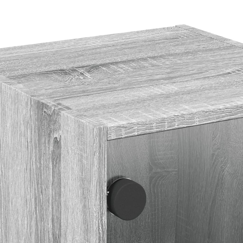 Mesitas noche con puertas vidrio 2 uds gris Sonoma 35x37x35 cm