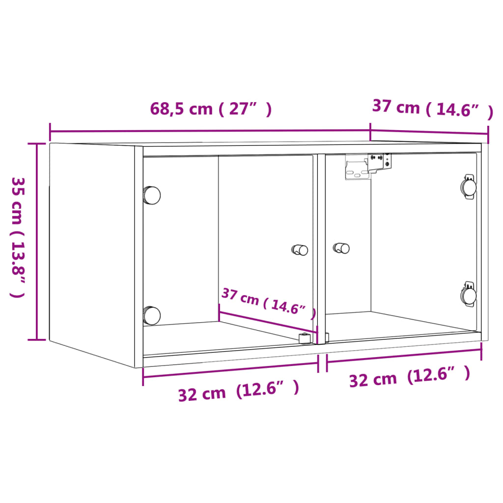 Mueble pared con puertas de vidrio 2 uds blanco 68,5x37x35 cm