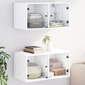Mueble pared con puertas de vidrio 2 uds blanco 68,5x37x35 cm