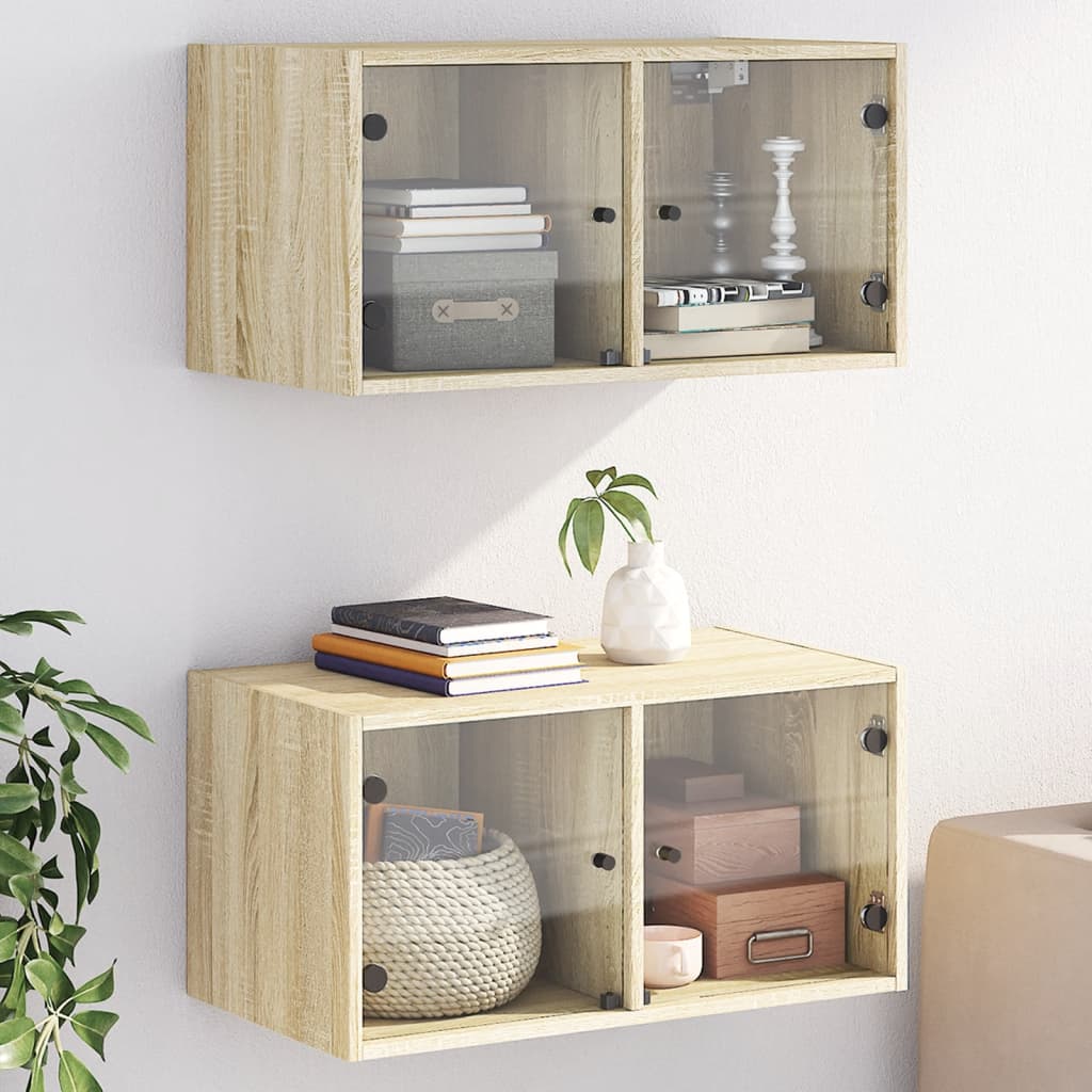 Mueble pared con puertas de vidrio 2 uds blanco 68,5x37x35 cm