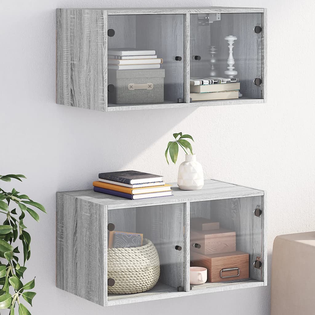 Mueble pared con puertas de vidrio 2 uds blanco 68,5x37x35 cm
