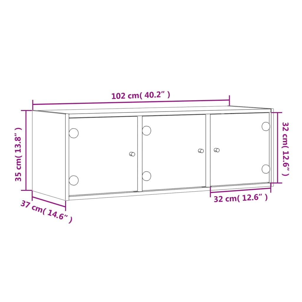 Mueble de pared con puertas de vidrio blanco 102x37x35 cm