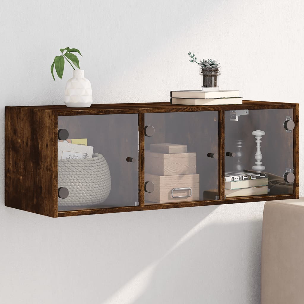 Concrete gray glass door wall cabinet 102x37x35 cm