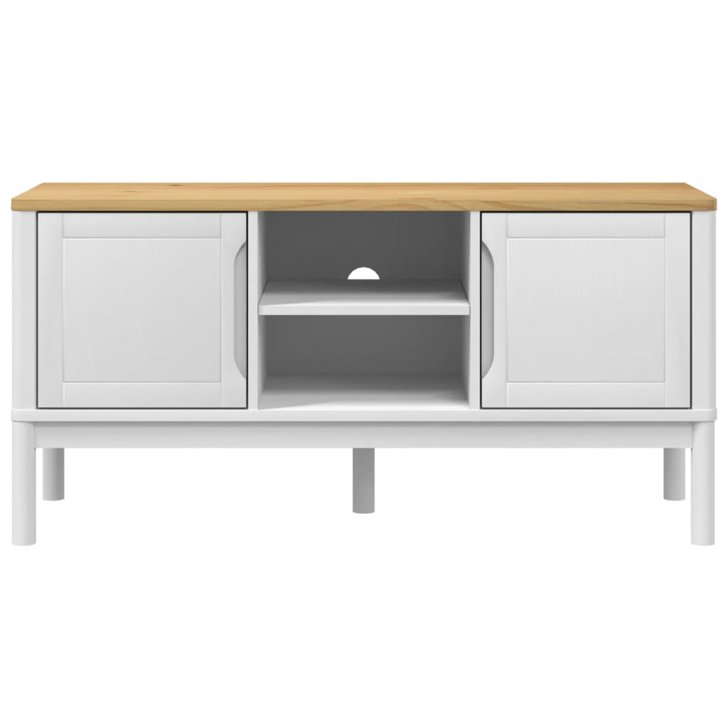 Mueble de TV FLORO madera maciza de pino blanco 114x43x55 cm