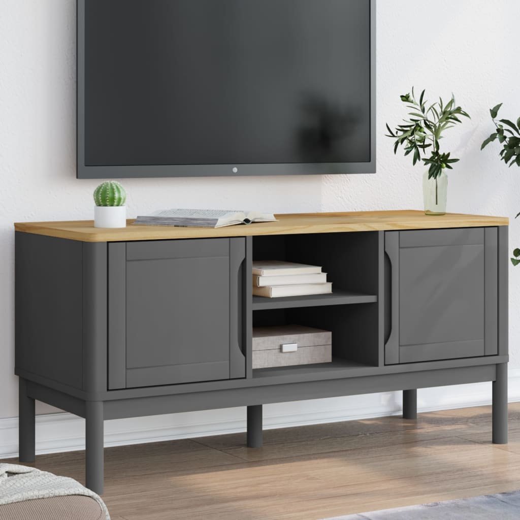 Mueble de TV FLORO madera maciza de pino blanco 114x43x55 cm