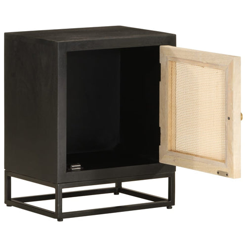Mesita de noche madera maciza mango y hierro negro 40x30x50 cm