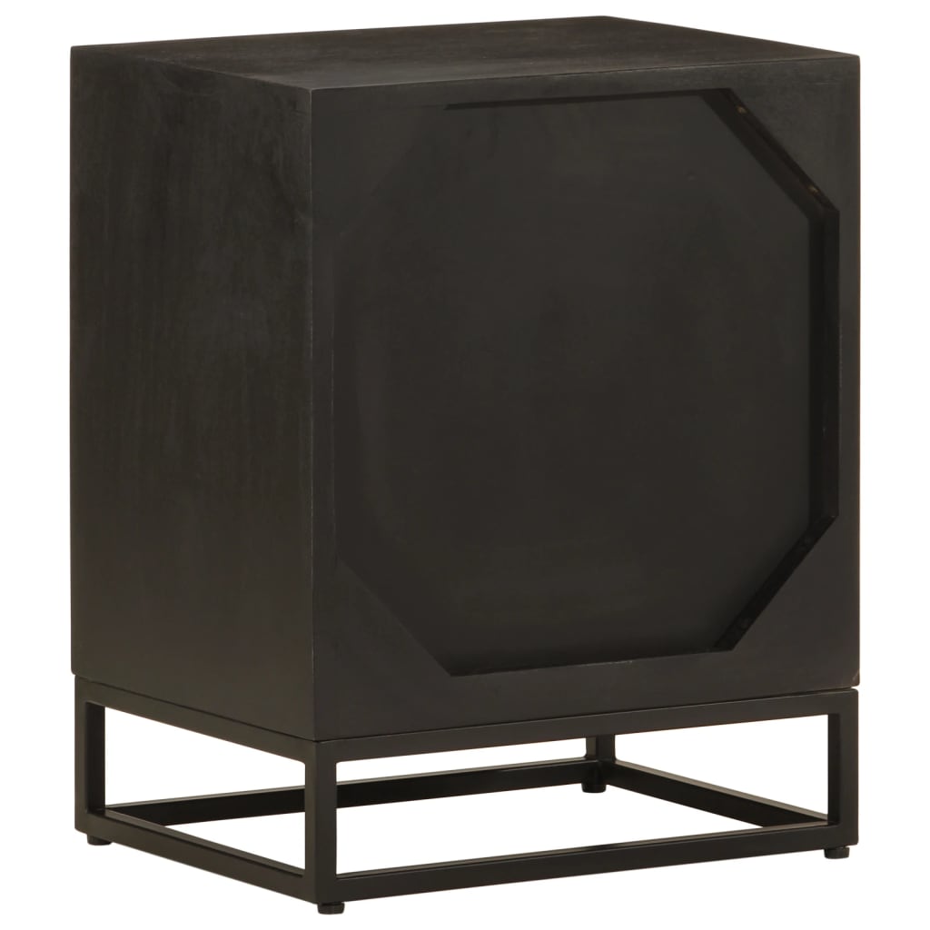 Mesita de noche madera maciza mango y hierro negro 40x30x50 cm
