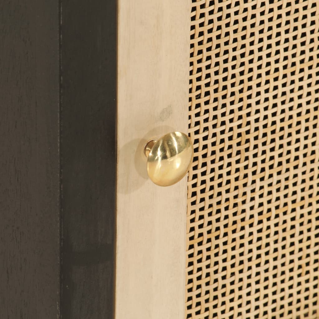 Mesita de noche madera maciza mango y hierro negro 40x30x50 cm
