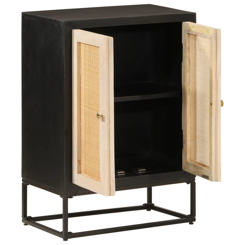 Aparador de hierro y madera maciza de mango negro 55x30x76 cm