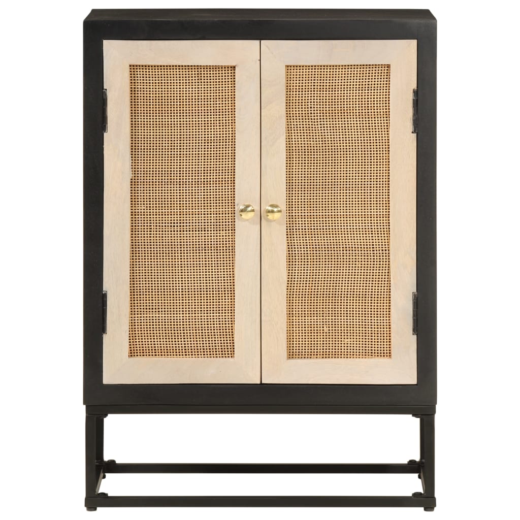 Aparador de hierro y madera maciza de mango negro 55x30x76 cm