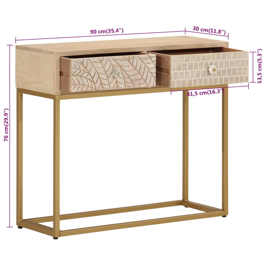 Mesa consola madera maciza de mango y hierro 90x30x76 cm