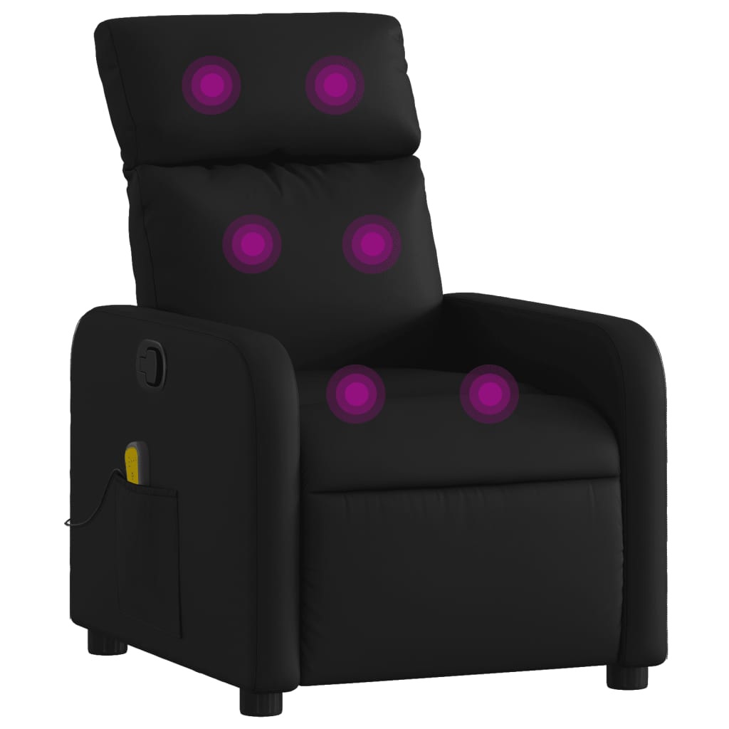 Sillón reclinable de masaje de piel sintética negra