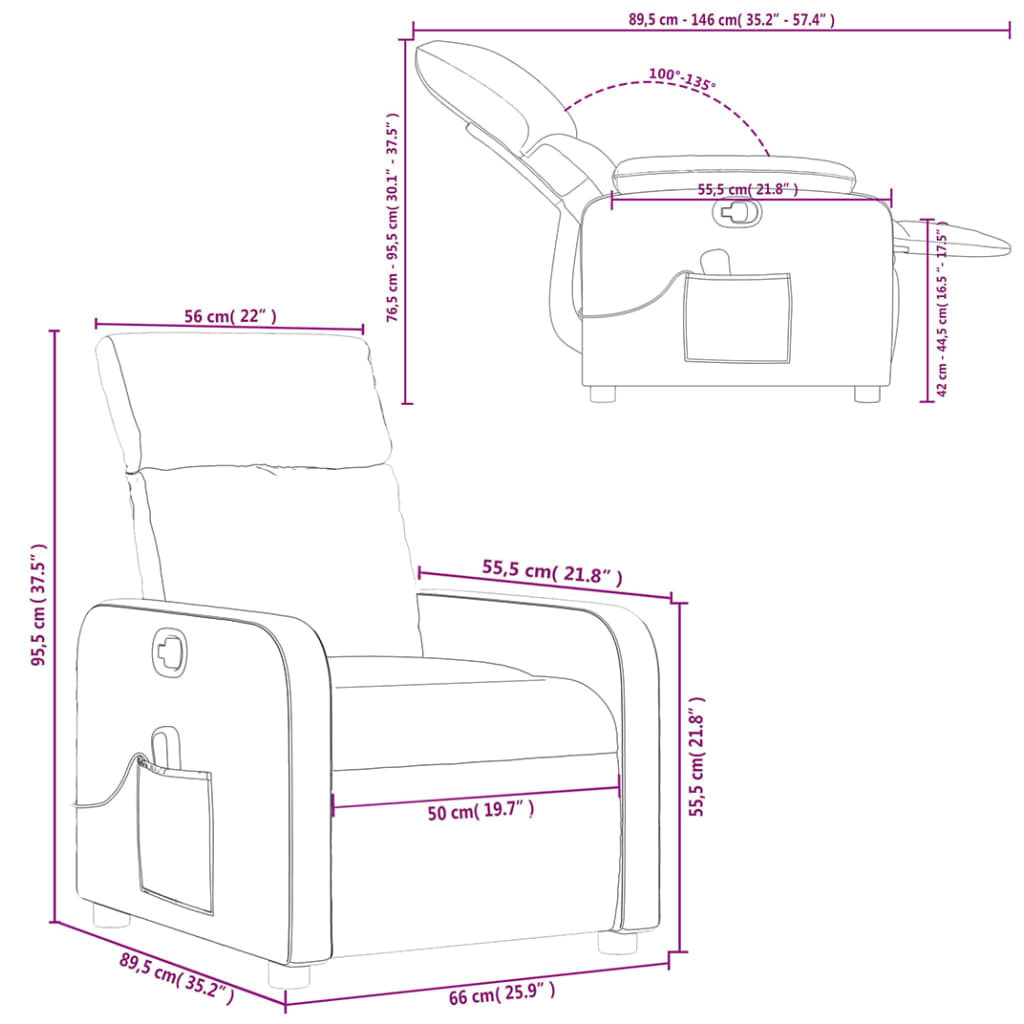 Sillón reclinable de masaje de piel sintética negra