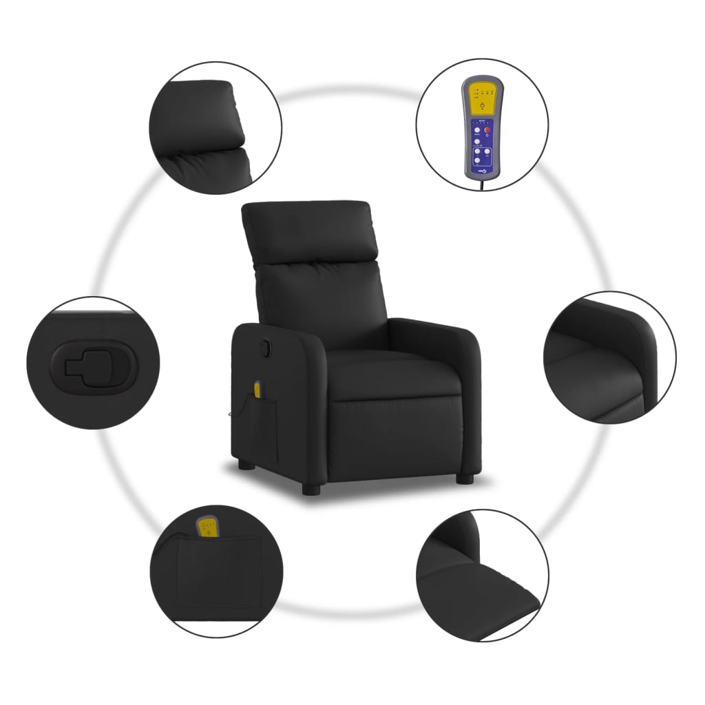 Sillón reclinable de masaje de piel sintética negra