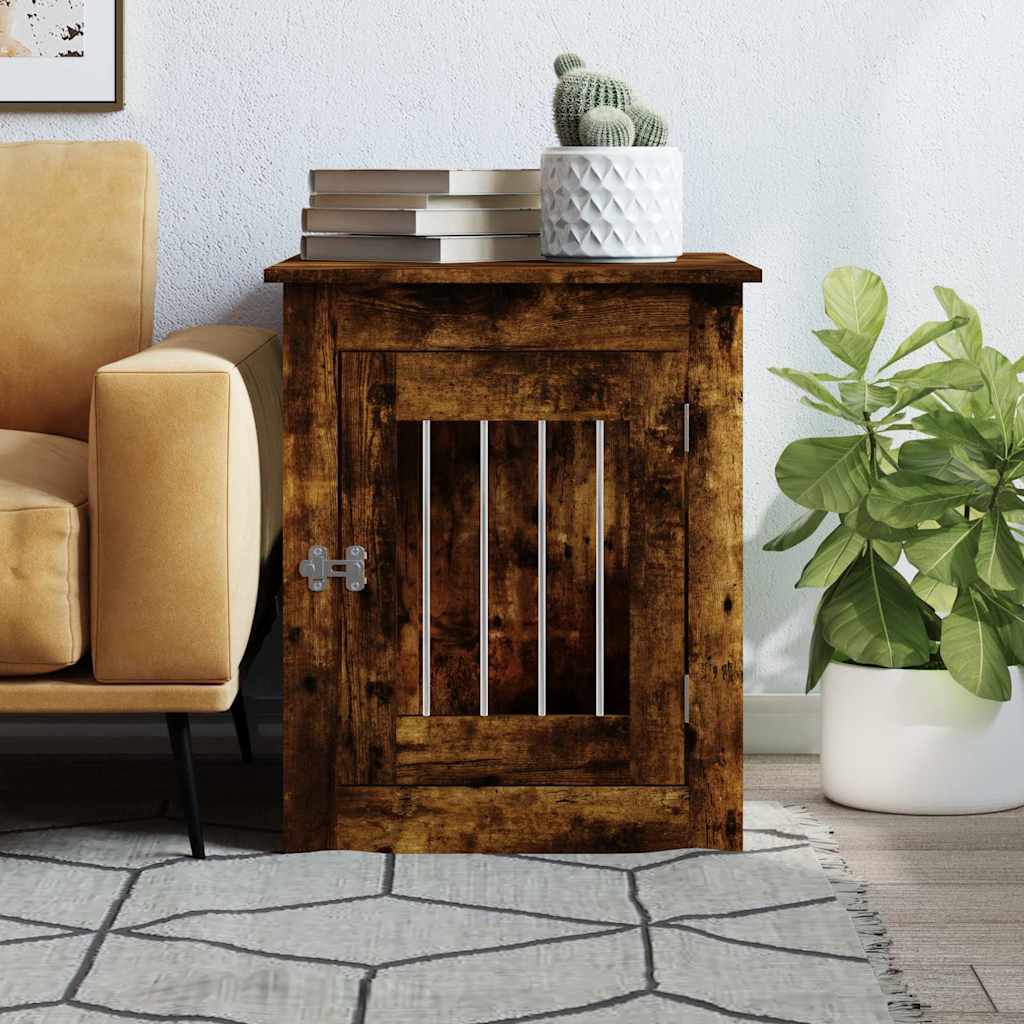 Jaula para perros madera ingeniería roble ahumado 55x75x65 cm