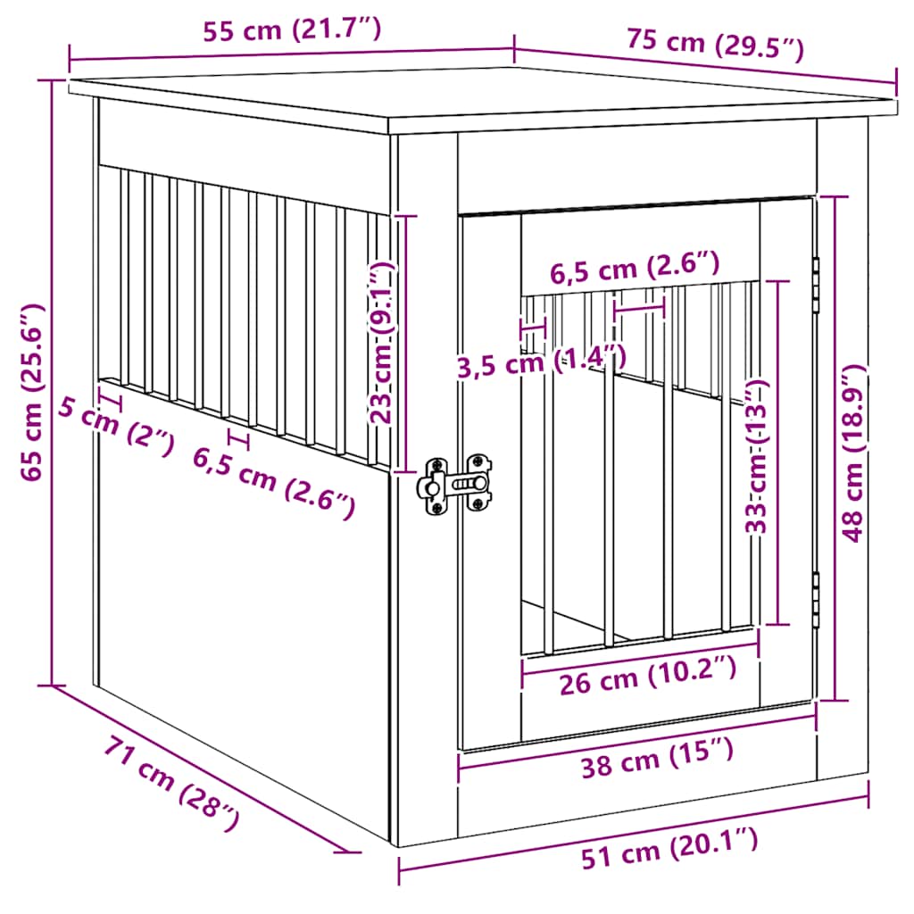 Jaula para perros madera ingeniería roble ahumado 55x75x65 cm