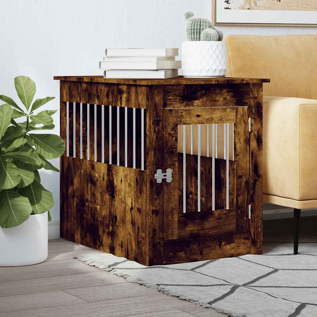 Jaula para perros madera ingeniería roble ahumado 55x75x65 cm