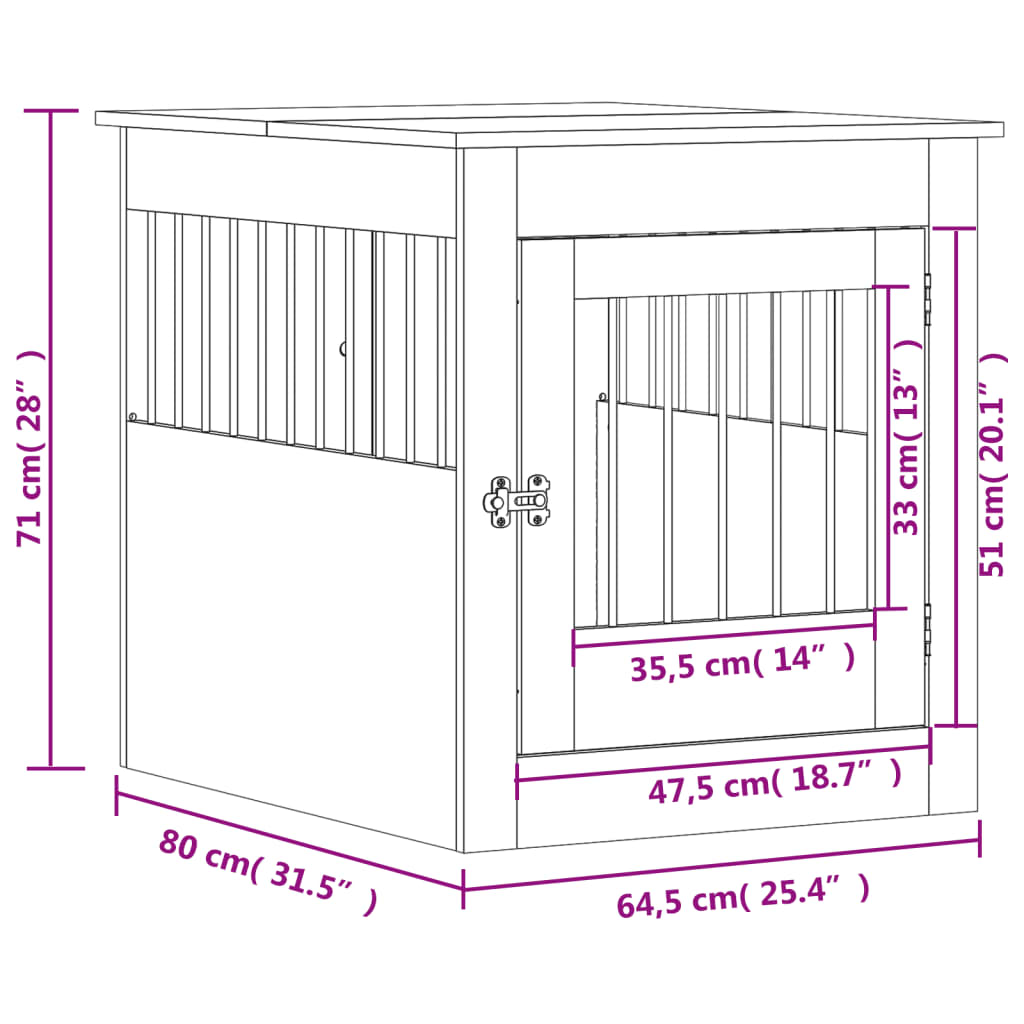 Jaula para perros madera ingeniería roble Sonoma 64,5x80x71 cm