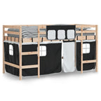 Cama alta infantil com cortinas, madeira de pinho branco e preto, 80x200 cm