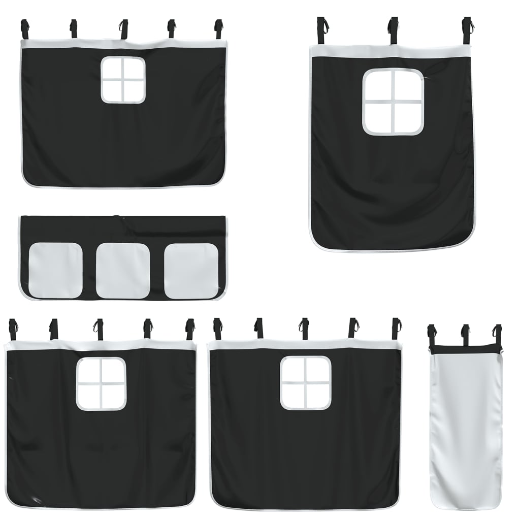 Cama alta infantil com cortinas, madeira de pinho branco e preto, 80x200 cm