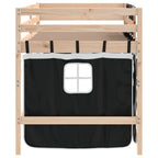 Cama alta infantil com cortinas, madeira de pinho branco e preto, 80x200 cm