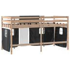 Cama alta infantil com cortinas, madeira de pinho branco e preto, 80x200 cm